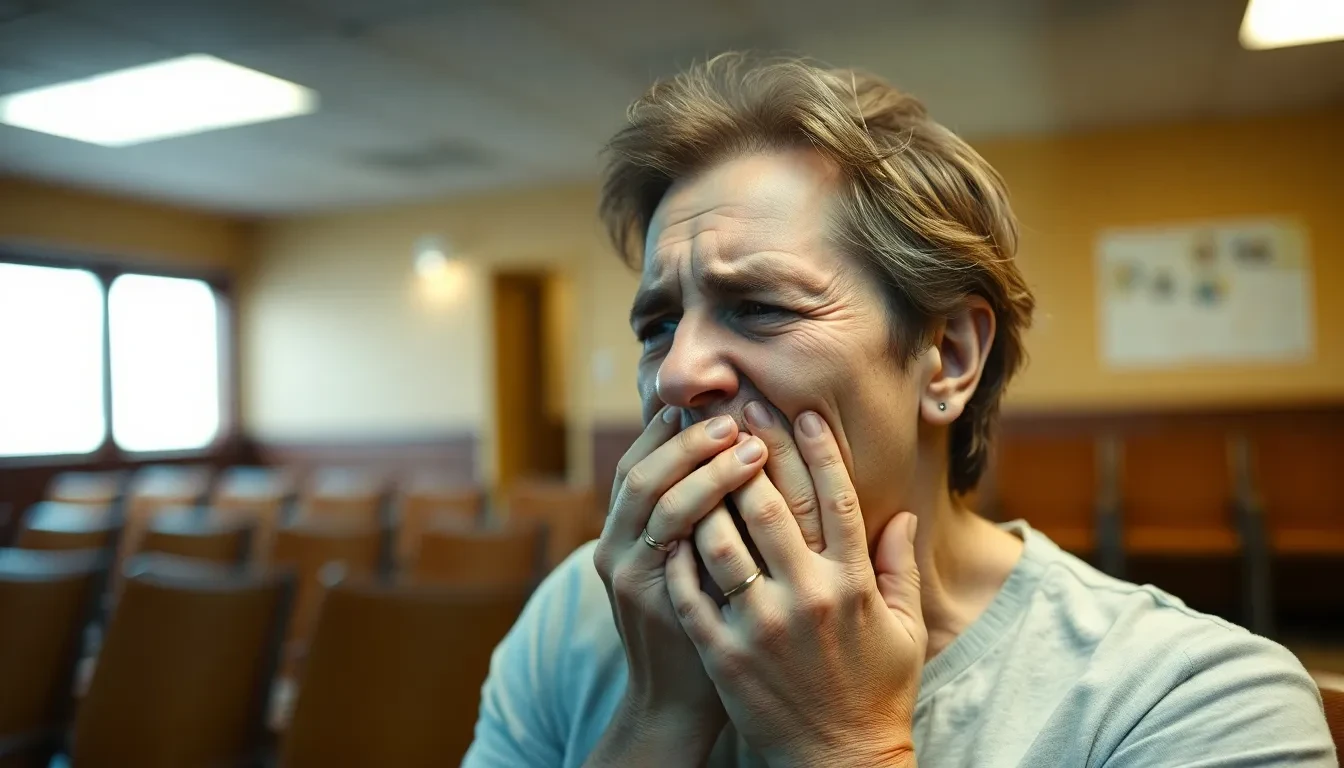 Person mit Zahnschmerzen in Wartezimmer