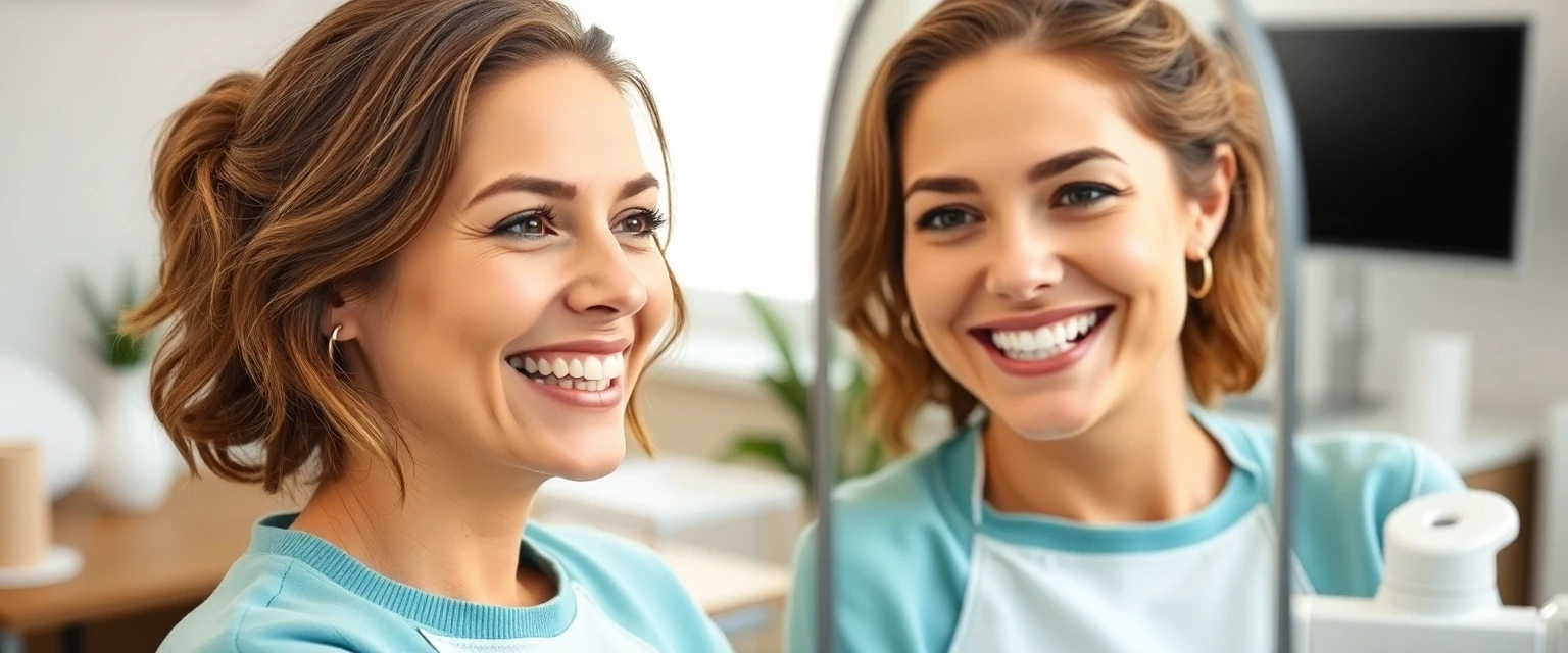 Glückliche Patientin mit strahlendem Lächeln nach Zahnarztbesuch in Hägendorf