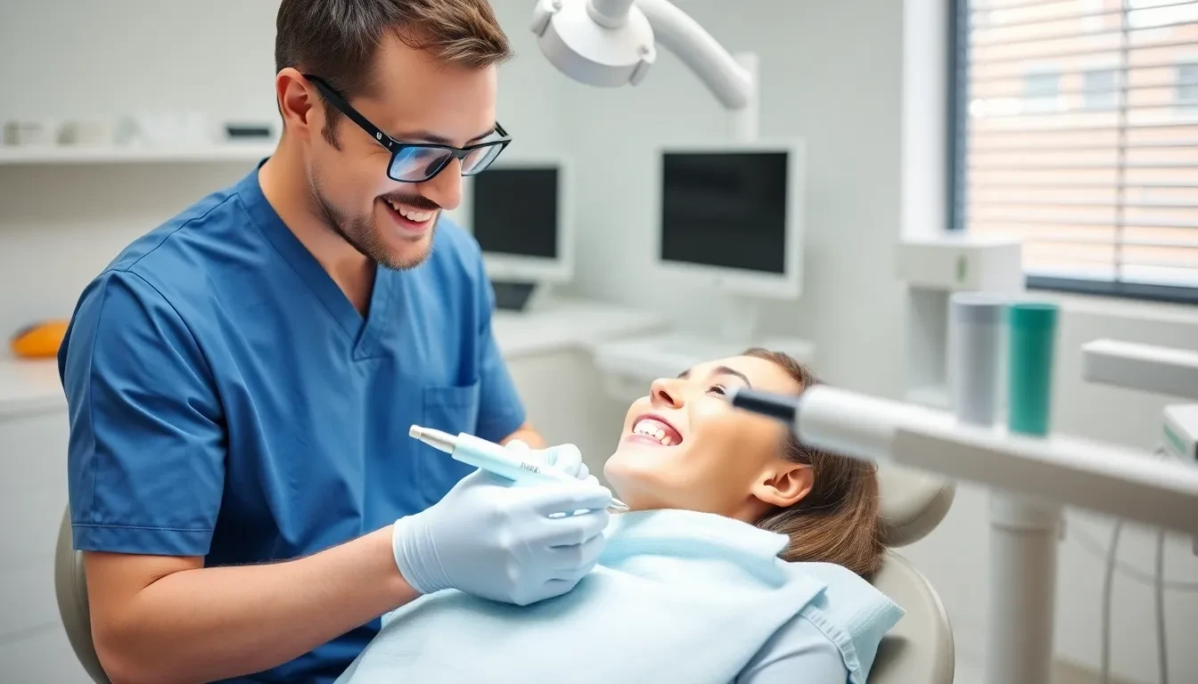 Patientin entspannt bei Zahnbehandlung mit moderner Ausrüstung