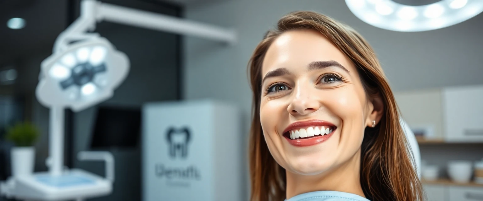 Glücklicher Patient nach erfolgreicher Zahnchirurgie in moderner Zahnarztpraxis