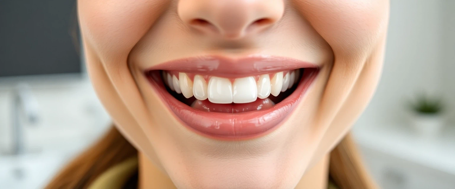 Glückliche Person mit neuem Zahnersatz an einem Tag in Solothurn