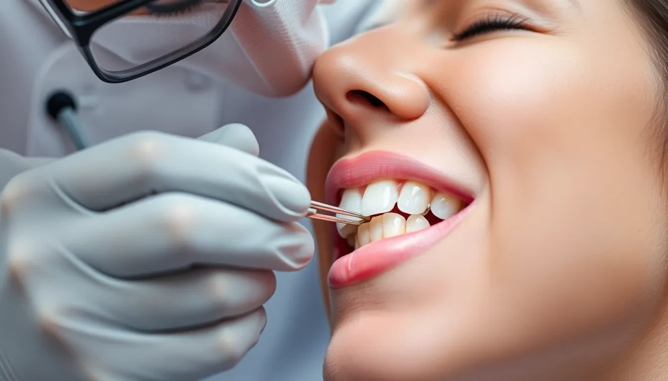 Zahnarzt setzt Zahnkrone ein