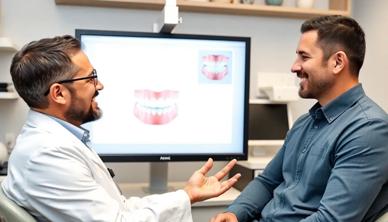 Zahnarzt erklärt Patientin digitalen Zahnmodell