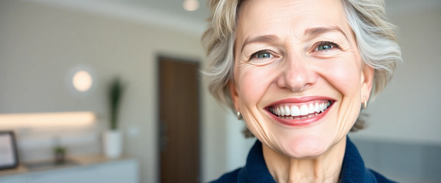 Glückliche Frau mit Zahnersatz Cover Denture in Solothurn