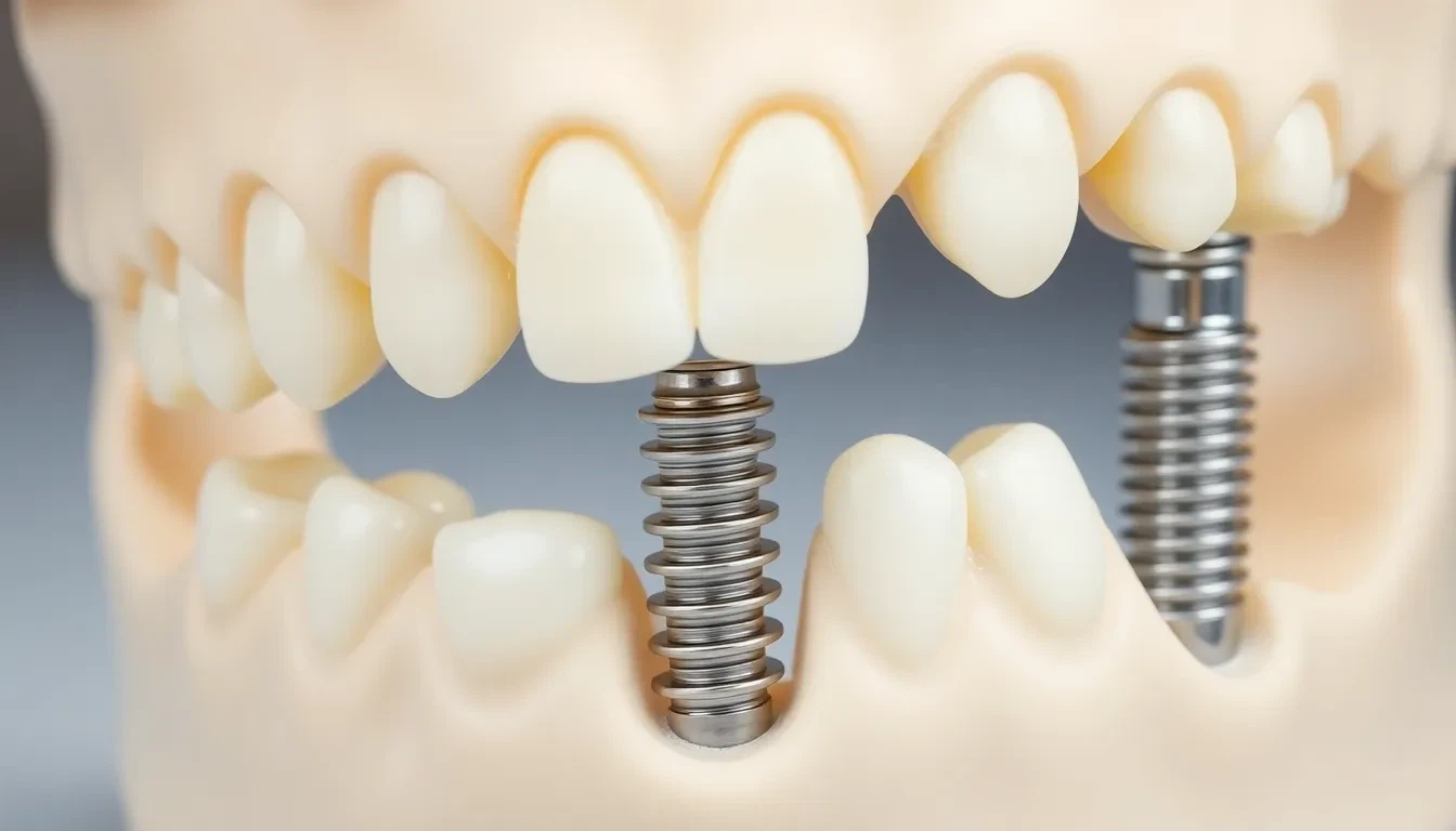 Verschiedene Arten von Zahnersatz auf einem Dentalmodell