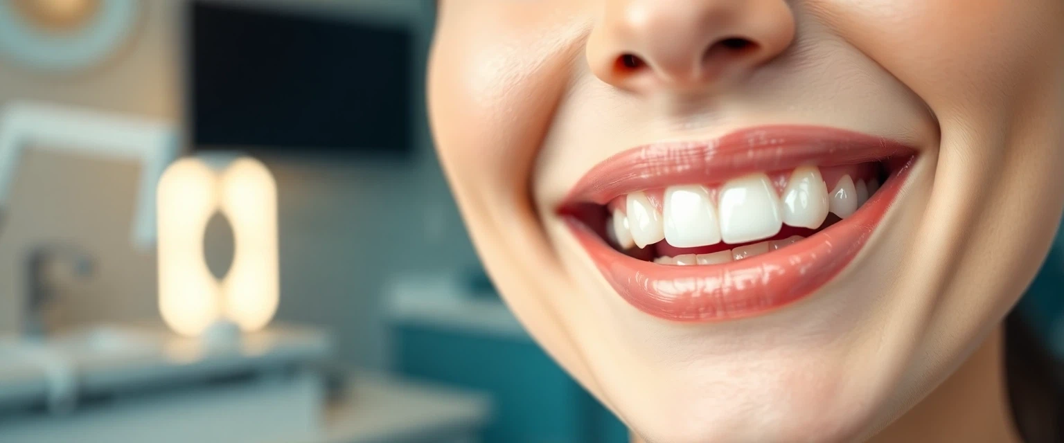 Person mit strahlendem Lächeln nach Zahnersatz Füllung