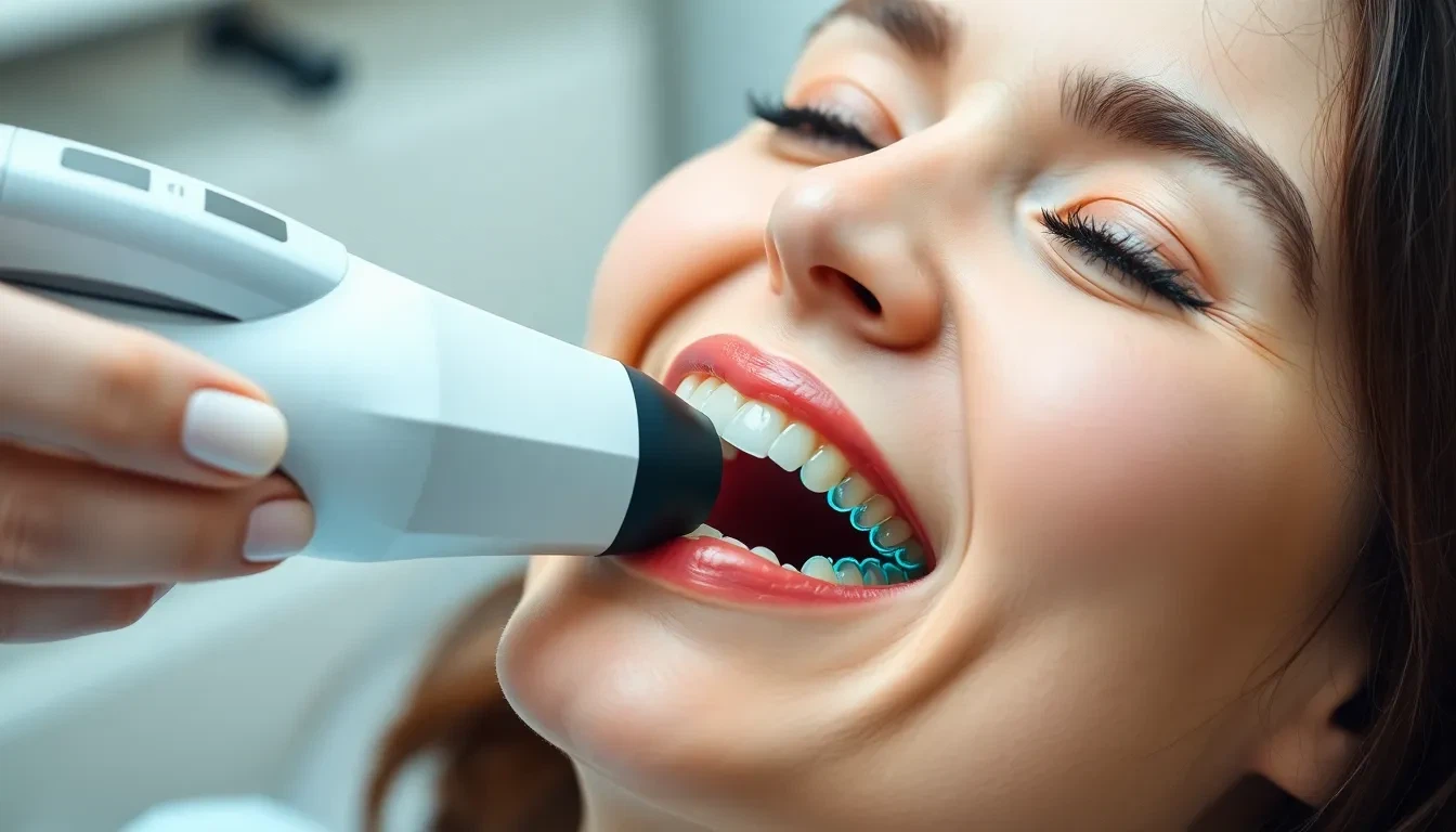 Patient erhält digitalen Zahnscan für Zahnersatz