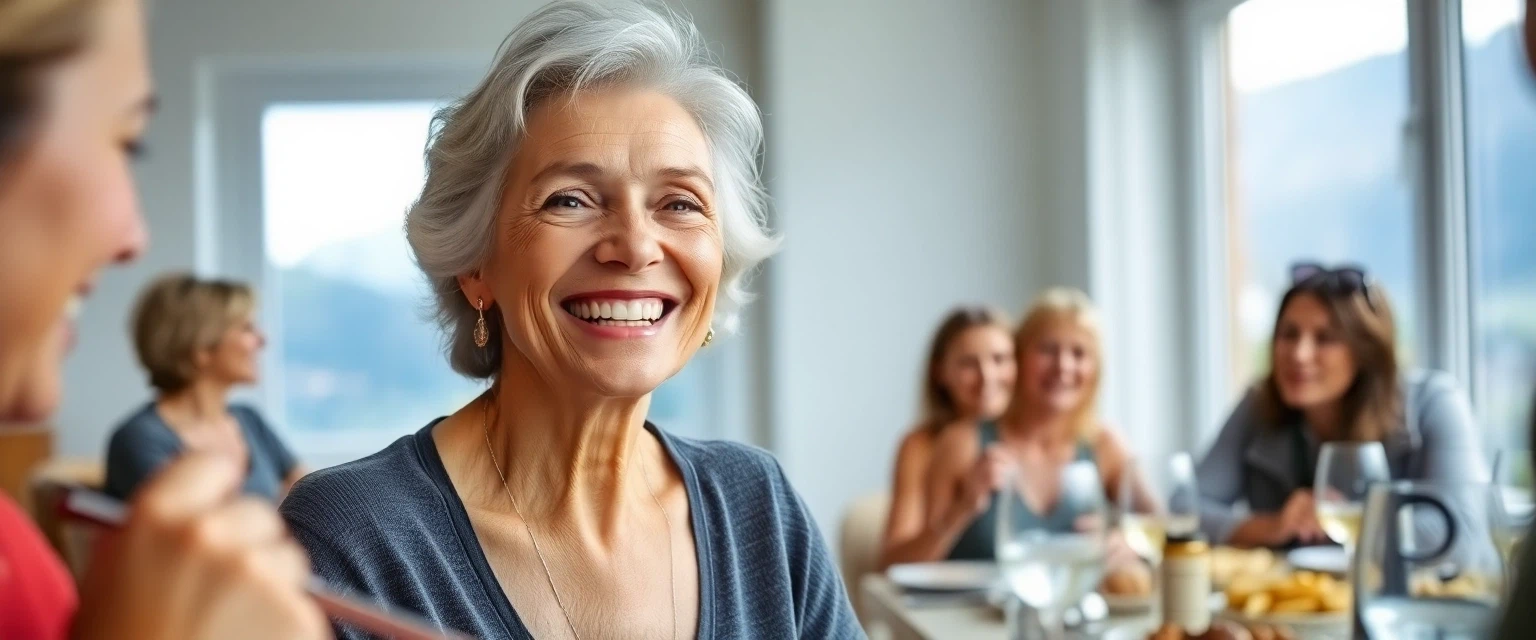 Glückliche Seniorin mit neuem Zahnersatz