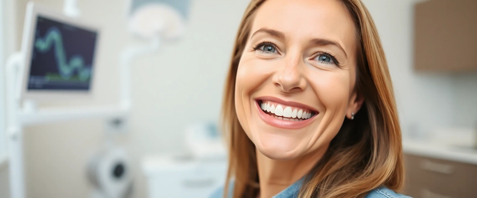 Glückliche Frau mit neuem Zahnersatz in Hägendorf