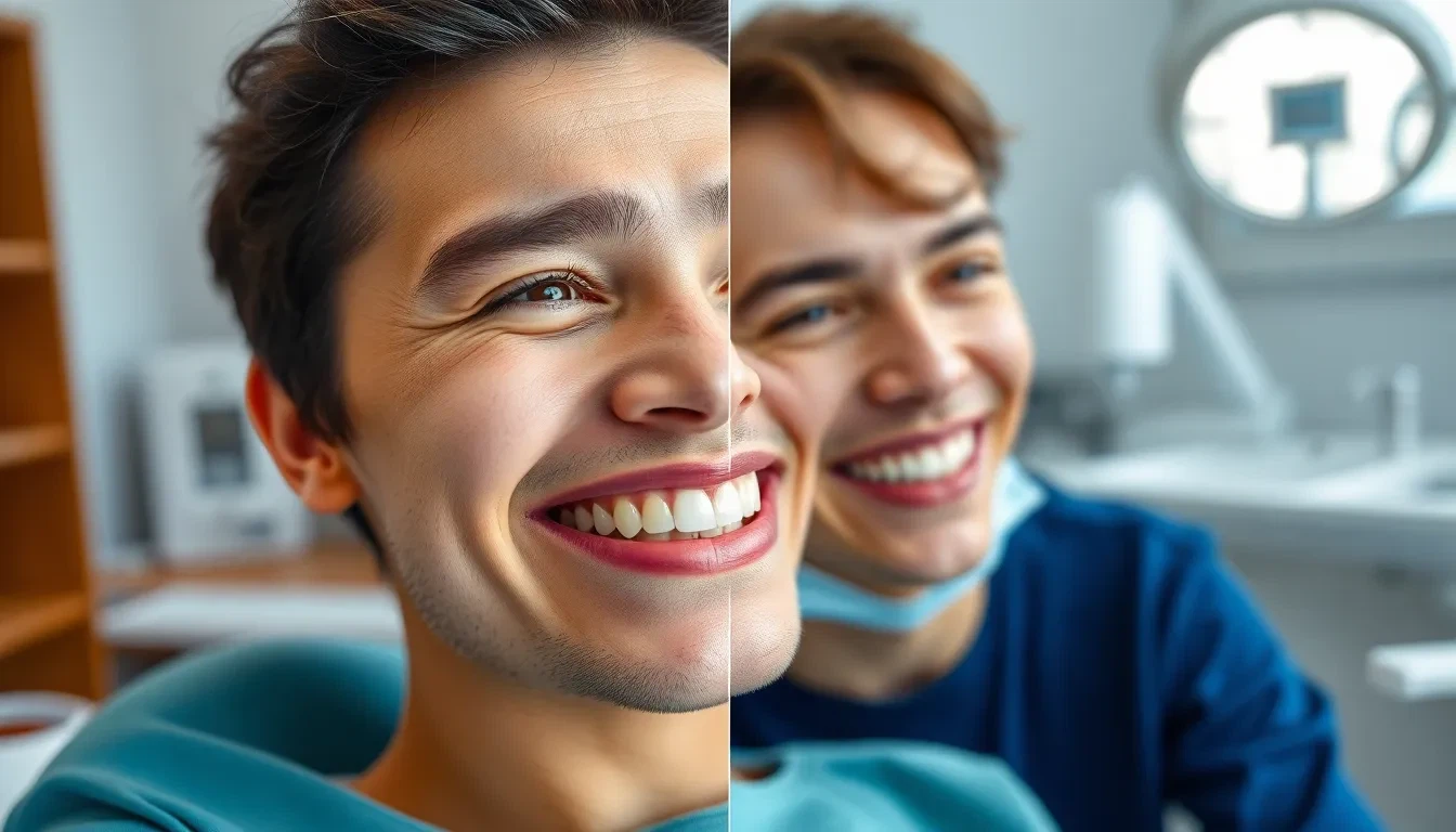 Patientin vor und nach modernem Zahnersatz