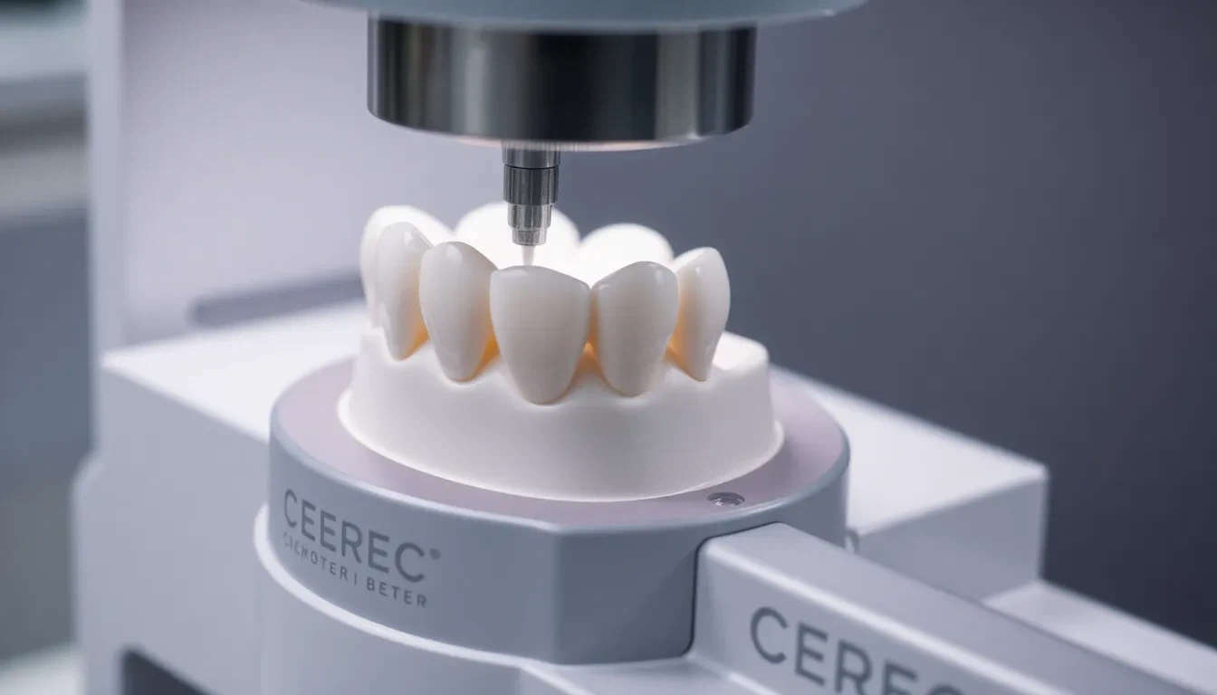 CEREC-Maschine bei der Fertigung eines Zahnersatzes