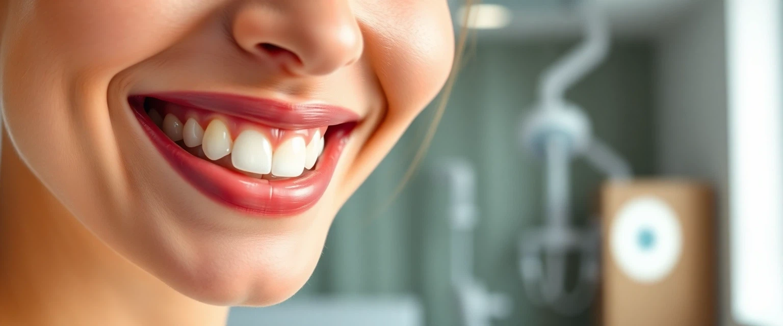 Frau lächelt selbstbewusst mit neuen unteren Schneidezähnen