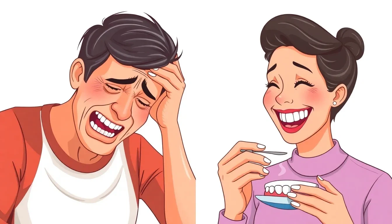 Vergleich von schlecht sitzendem und perfekt sitzendem Zahnersatz