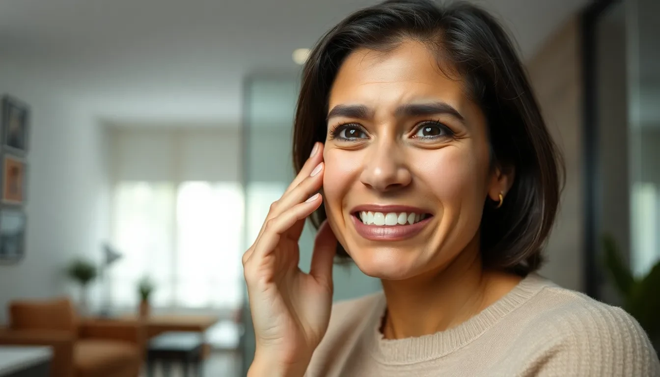 Person mit Zahnschmerzen, die sich Sorgen macht
