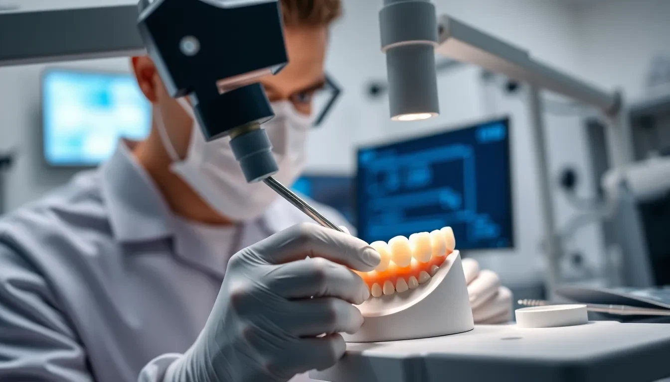 Zahntechniker bei der Herstellung einer modernen Zahnprothese