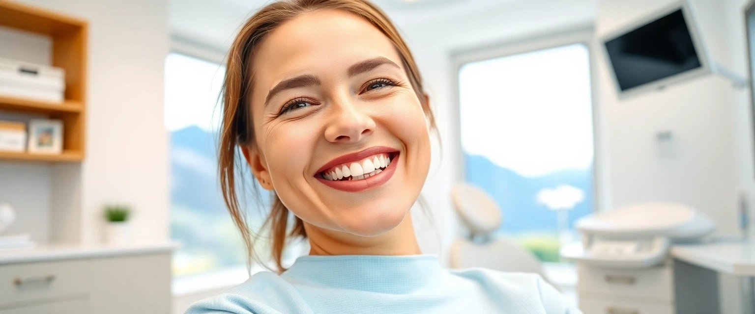 Lächeln nach professioneller Zahnreinigung in der Schweiz