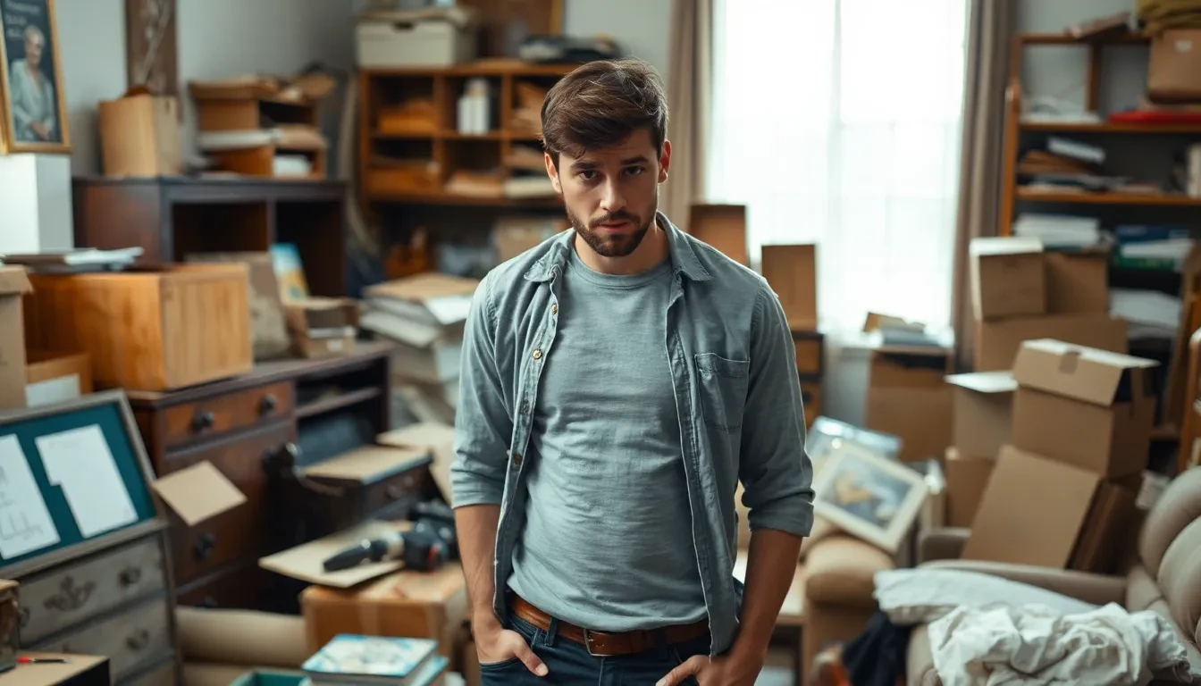 Überforderte Person bei der Entsorgung