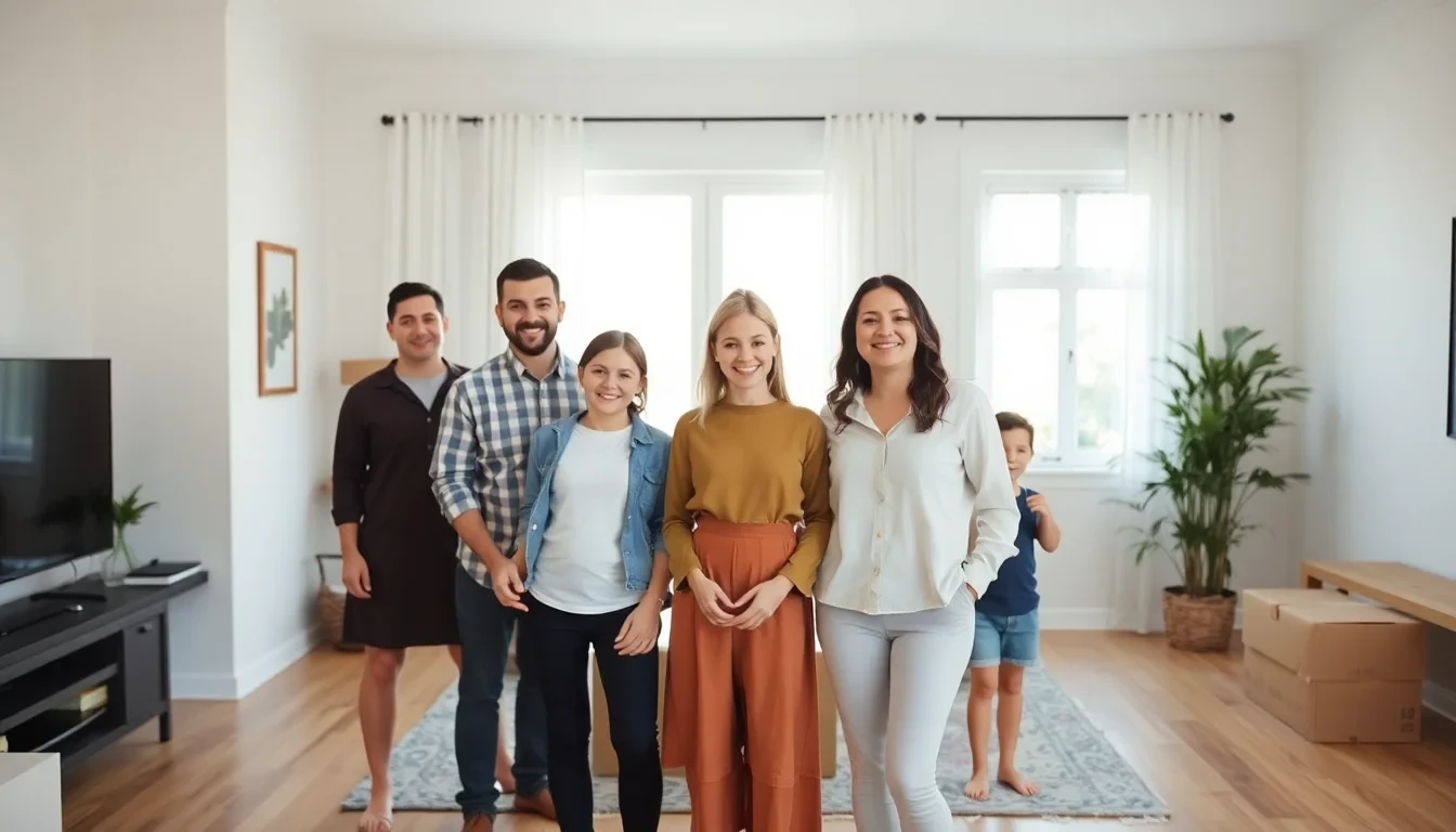 Glückliche Familie nach der Einlagerung von Umzugsgut