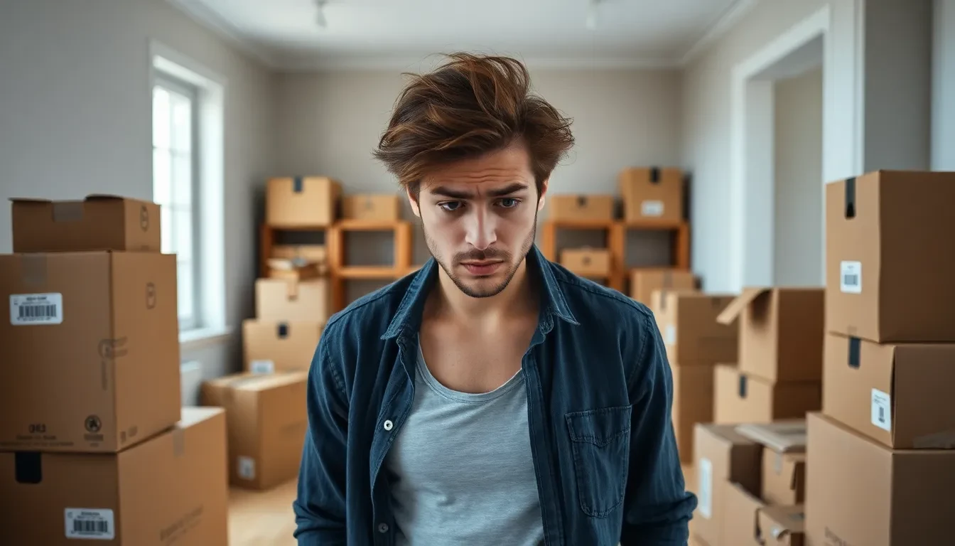 Überforderte Person beim Umzug ohne professionelle Hilfe