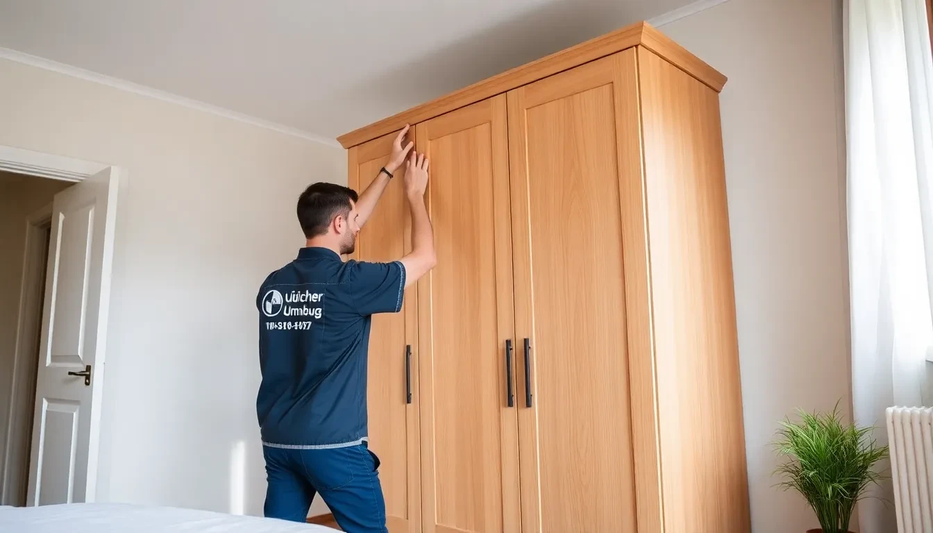 Profi der Lüscher Umzug AG montiert einen Schrank in der neuen Wohnung.