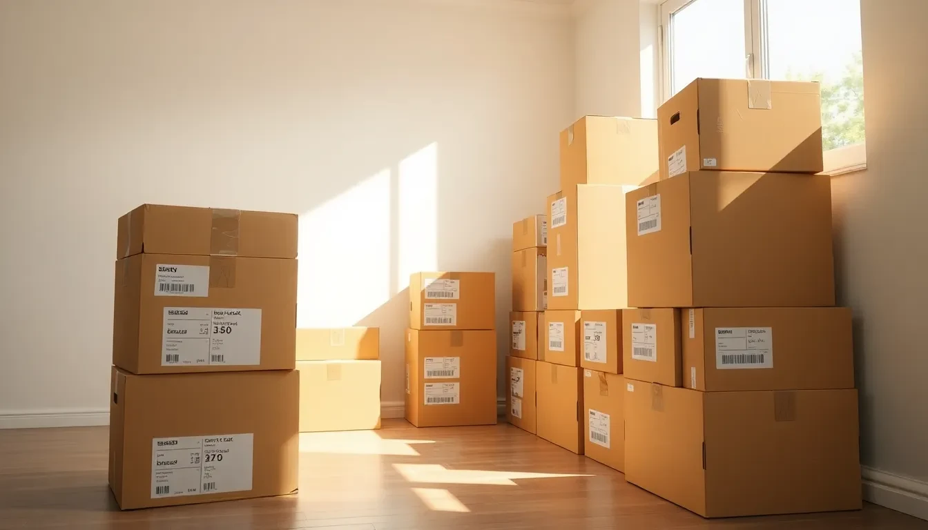 Sorgfältig gepackte und beschriftete Umzugskartons.
