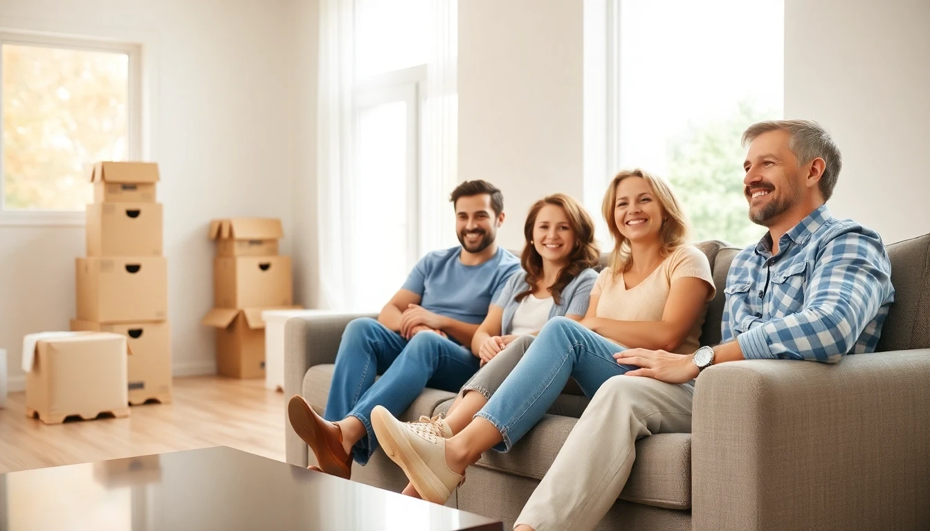 Familie entspannt nach dem Umzug dank guter Planung mit einer Checkliste.