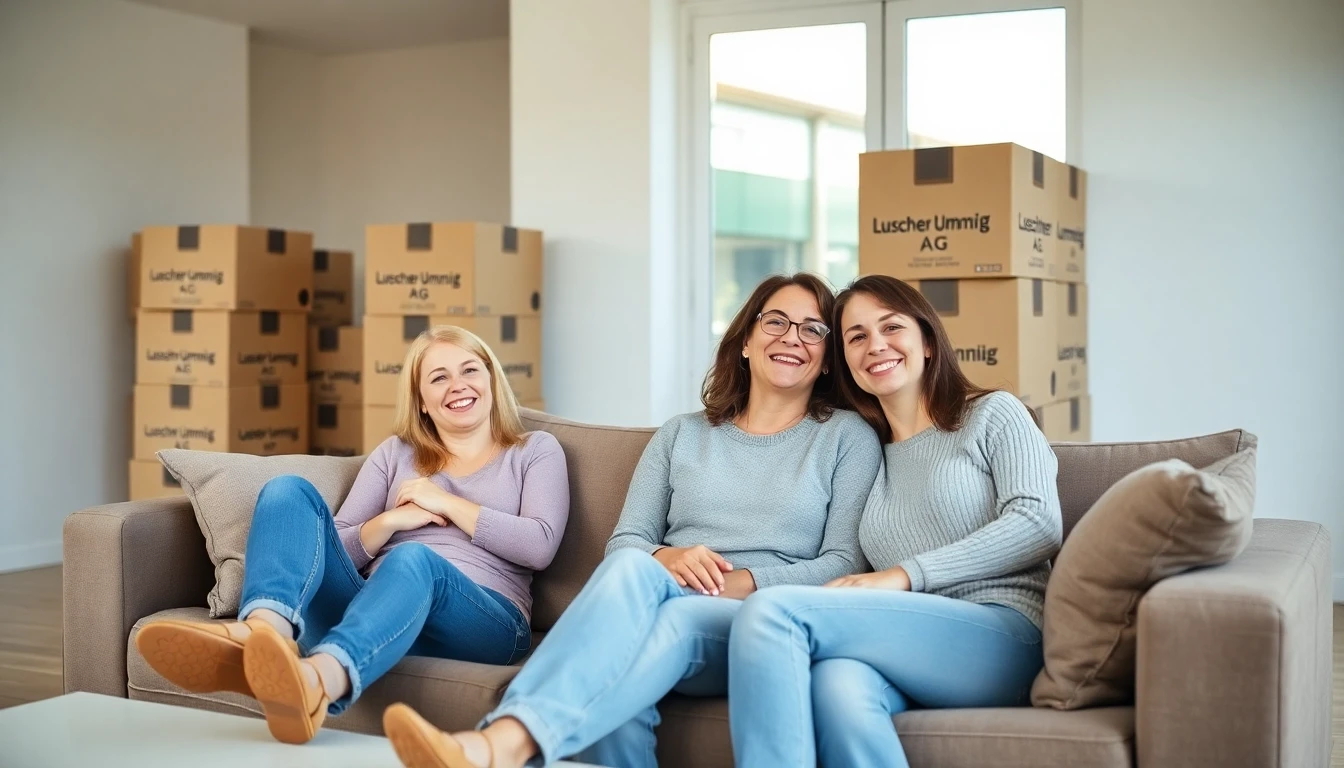 Glückliche Familie nach einem stressfreien Umzug mit Lüscher Umzug AG