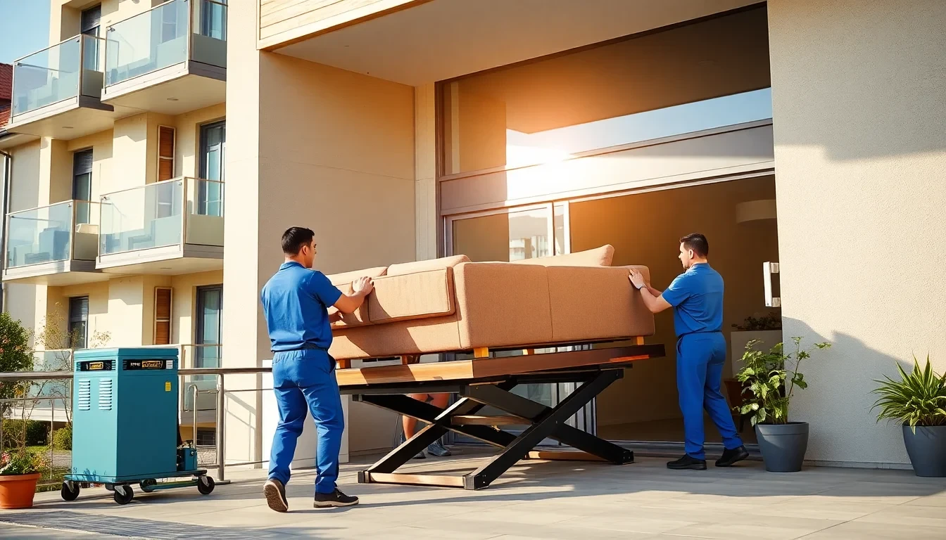Umzugsunternehmen mit Lift im Einsatz für sicheren Möbeltransport