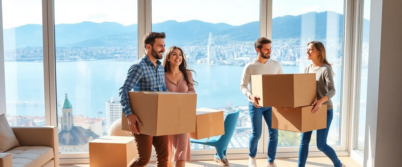 Glückliche Familie zieht günstig in Zürich um