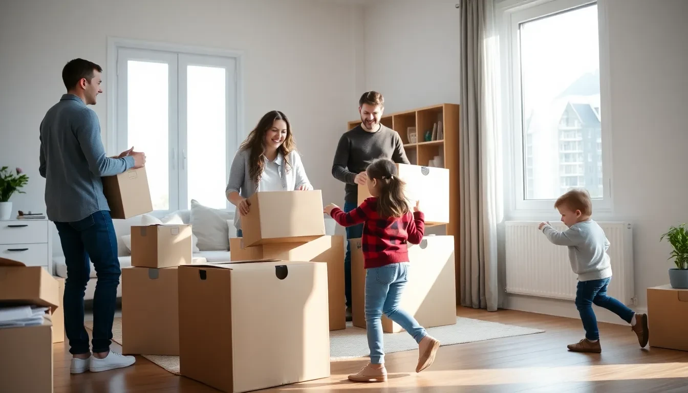 Glückliche Familie im neuen Zuhause in Zürich