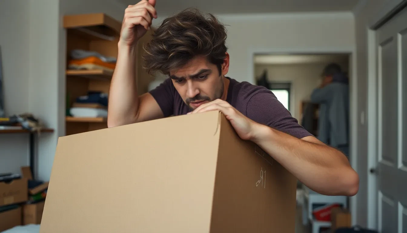 Person kämpft mit schwerem Umzugskarton