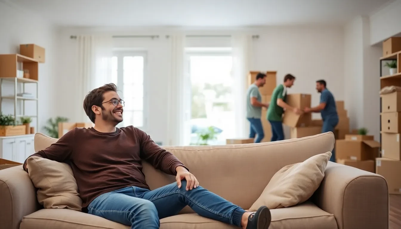 Entspanntes Paar in neuem Zuhause in Zürich nach dem Umzug