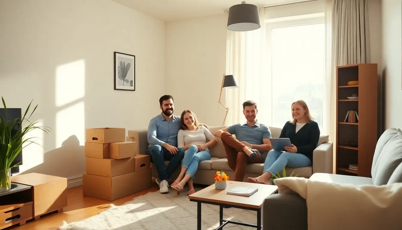 Glückliche Familie in neuem Zuhause nach Umzug mit Lüscher Umzug AG in Zürich