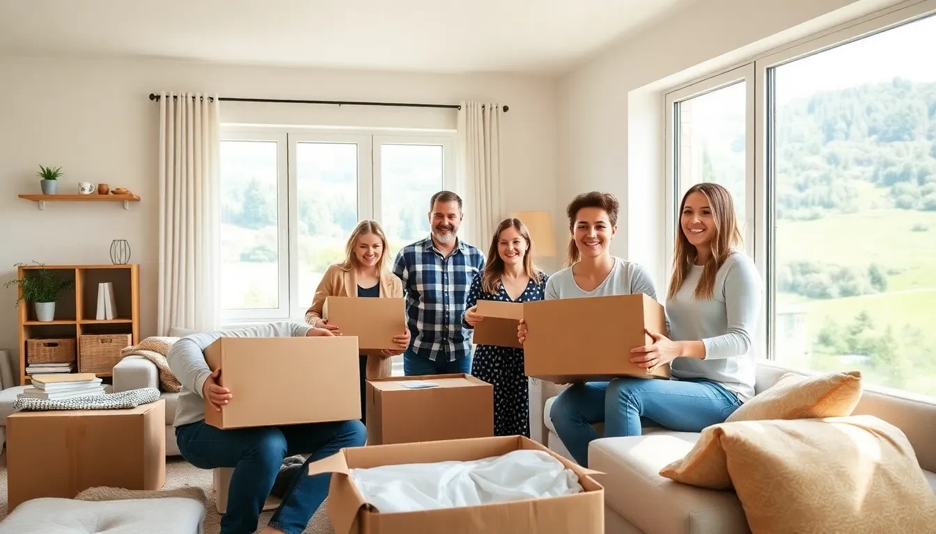 Glückliche Familie packt in neuem Zuhause im Aargau aus