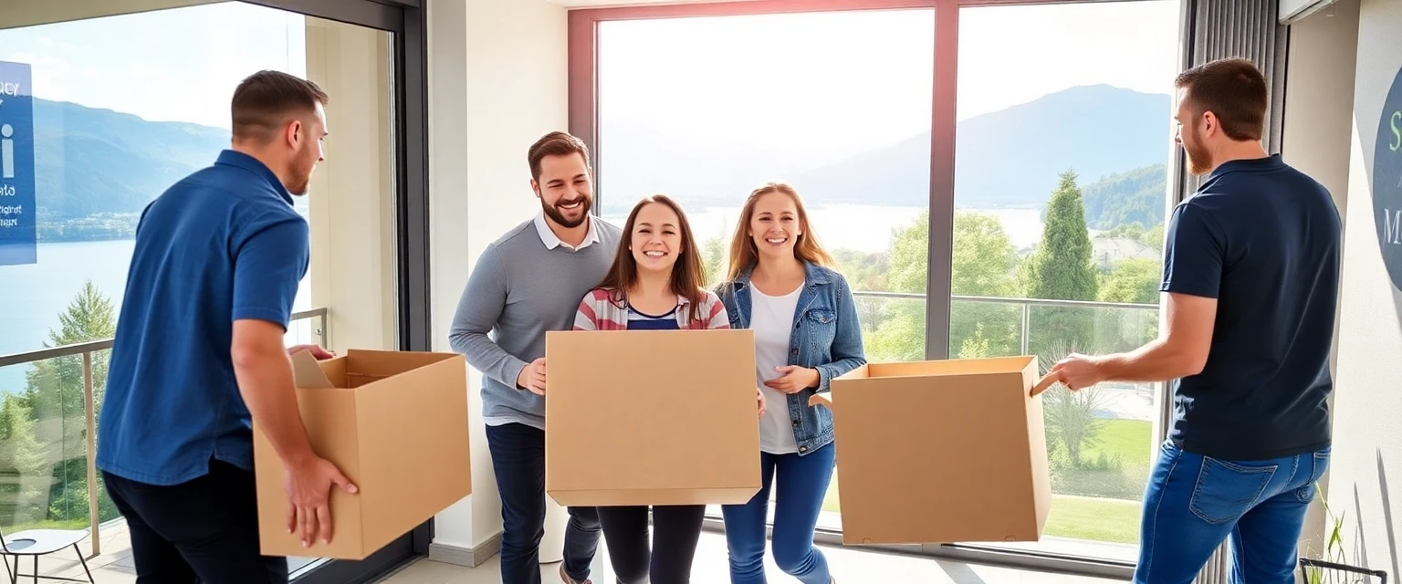 Professionelles Zügelunternehmen in Zug unterstützt eine Familie beim stressfreien Umzug mit Blick auf den Zugersee
