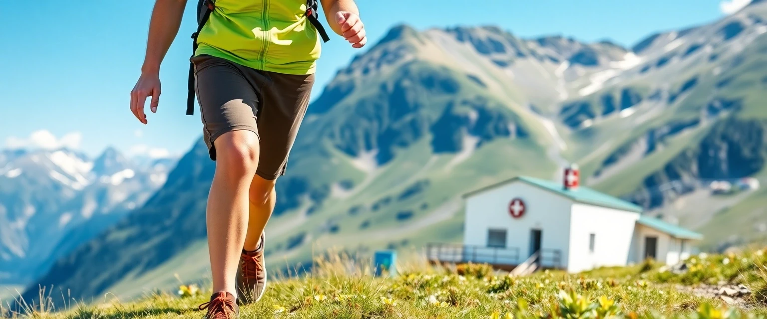 Glücklicher Mensch mit gesunden Beinen in den Schweizer Alpen nach erfolgreicher Beinthrombose Beratung