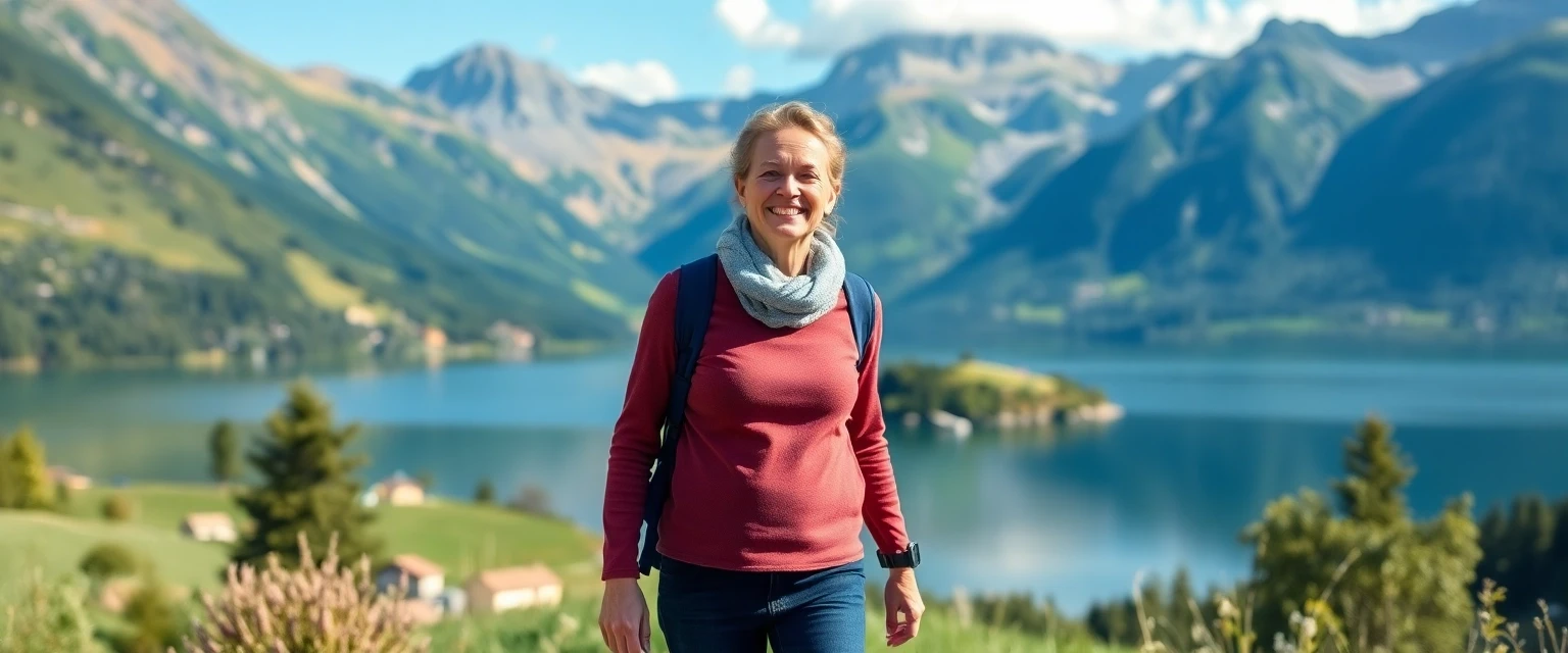 Glückliche Person mit gesunden Beinen in Schweizer Landschaft