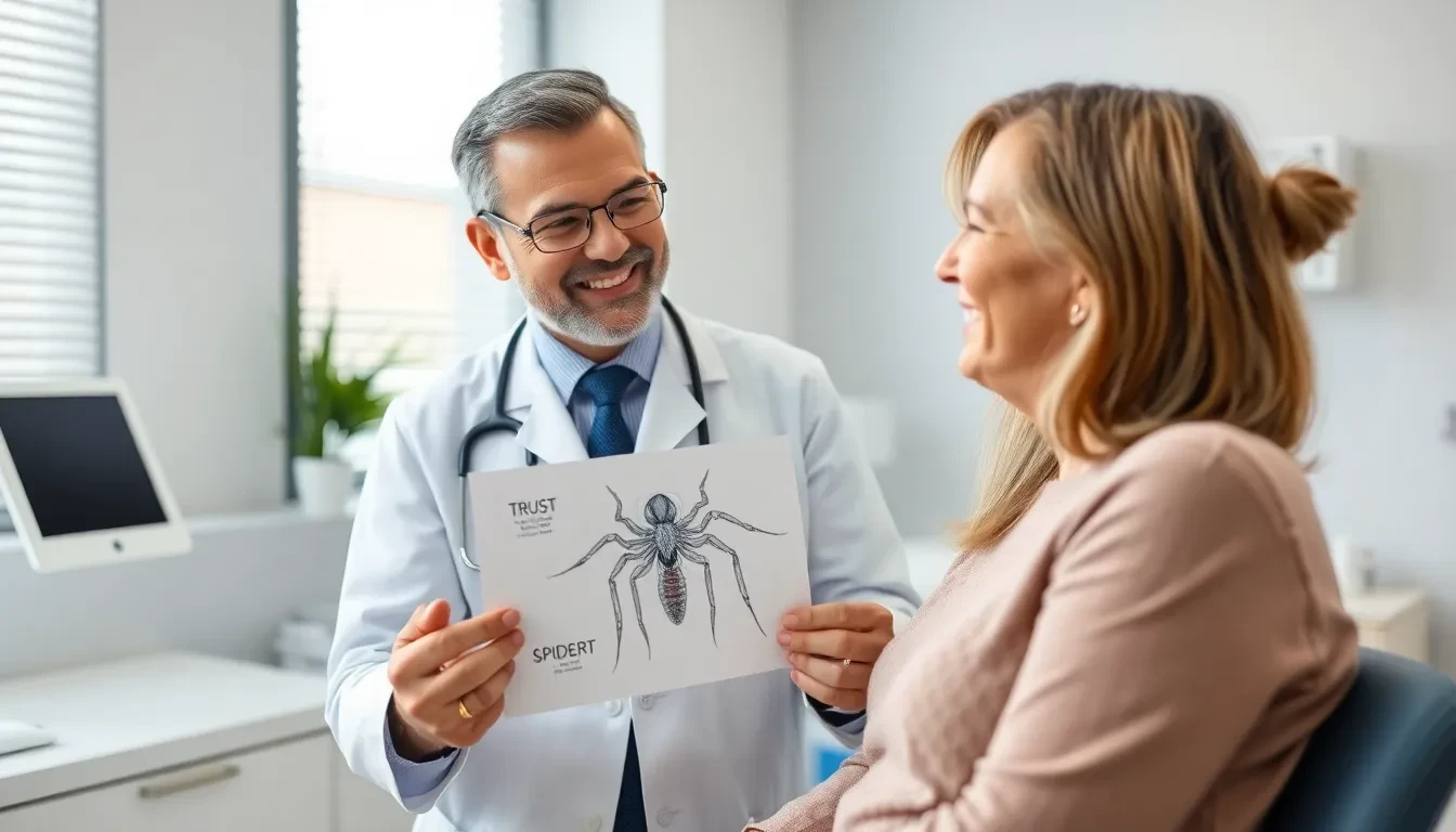 Arzt erklärt Patientin den Behandlungsablauf für Besenreiser
