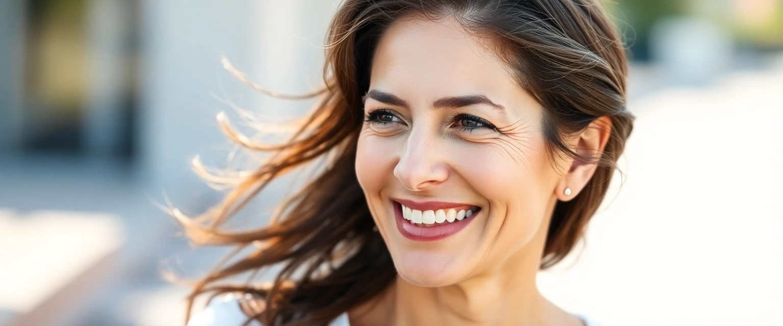 Frau mit strahlender, ebenmässiger Haut ohne Rötungen