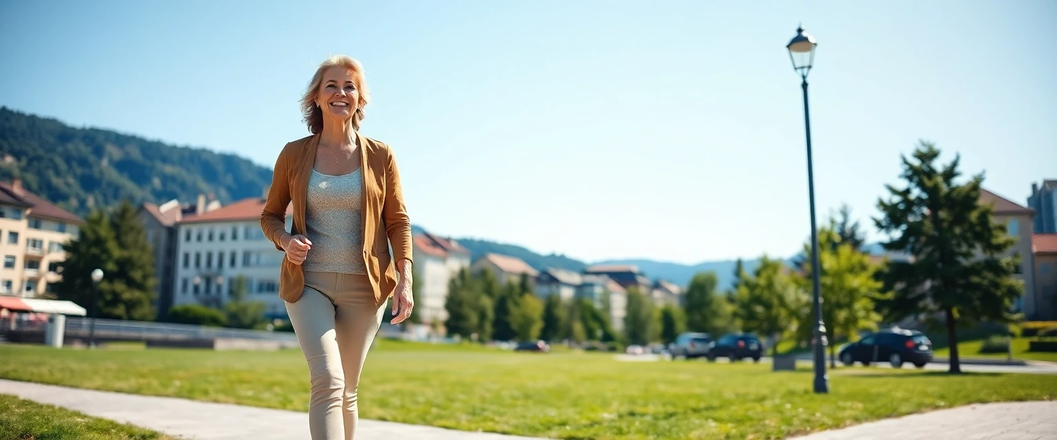 Glückliche Frau mit gesunden Beinen in Zürich