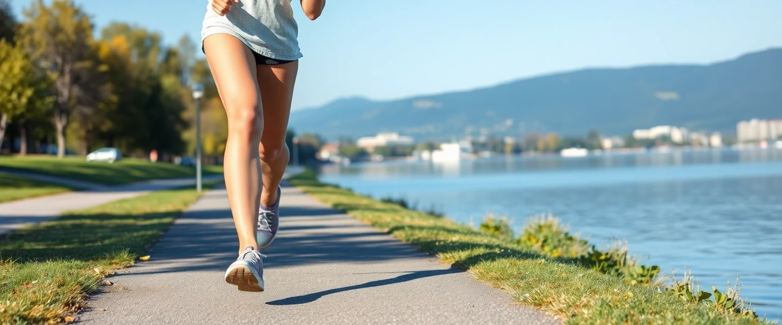 Person mit gesunden Beinen läuft am Zürichsee, frei von Krampfadern