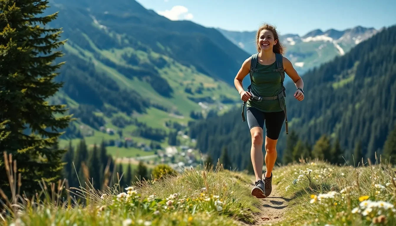 Glückliche Person mit gesunden Beinen beim Wandern in der Schweiz
