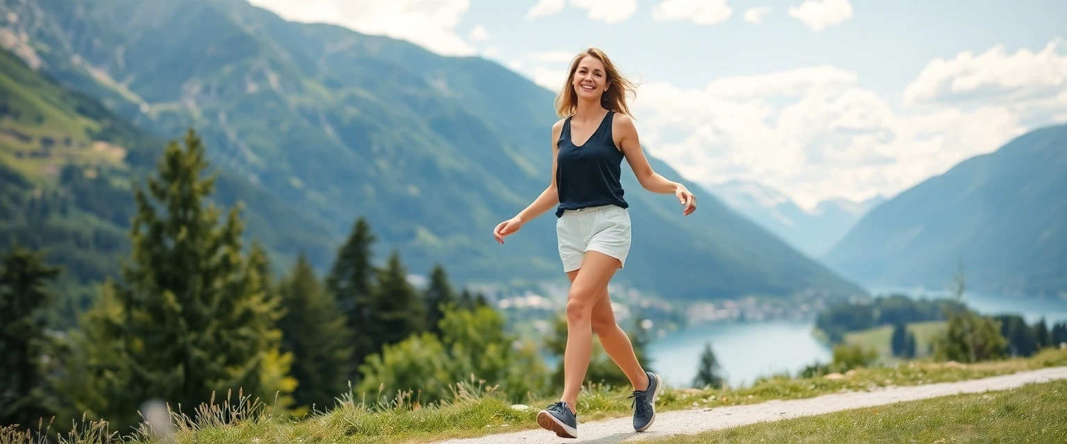 Frau mit gesunden Beinen, die sich in der Natur nahe Pfäffikon wohlfühlt