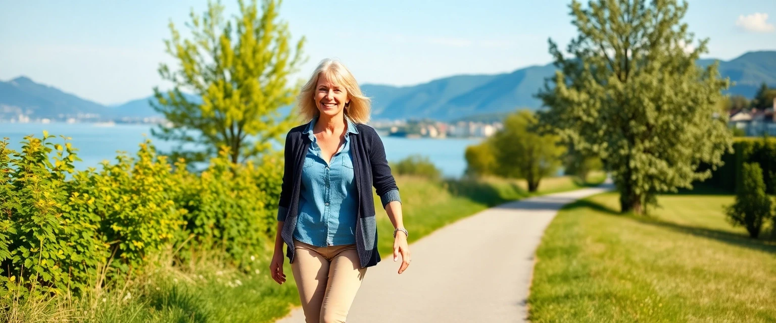 Frau mit gesunden Beinen am Zürichsee in Wädenswil