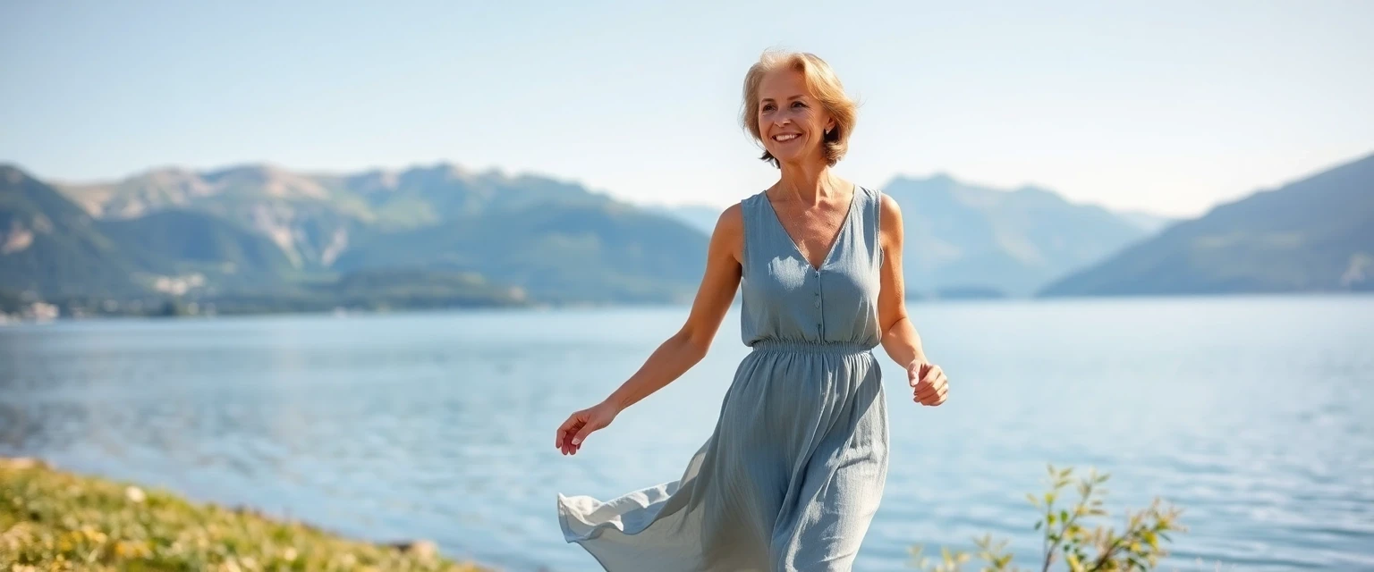 Frau mit leichten, gesunden Beinen am Zugersee in Baar