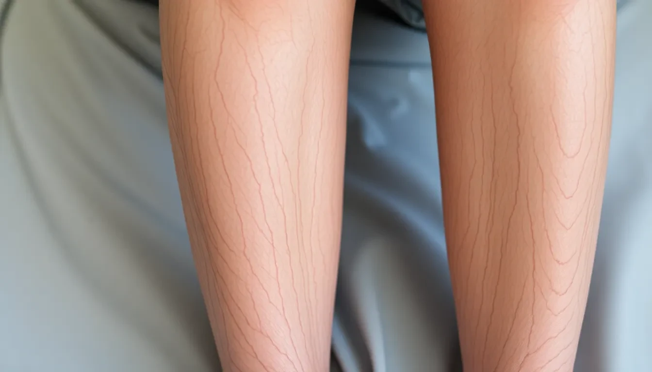 Beine mit sichtbaren Krampfadern, die Schmerz und Unbehagen symbolisieren