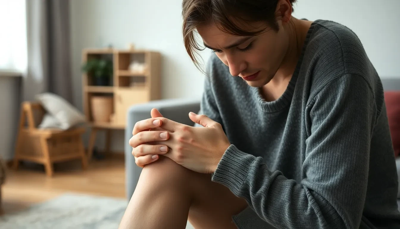 Person mit Besorgnis über Krampfadern am Bein