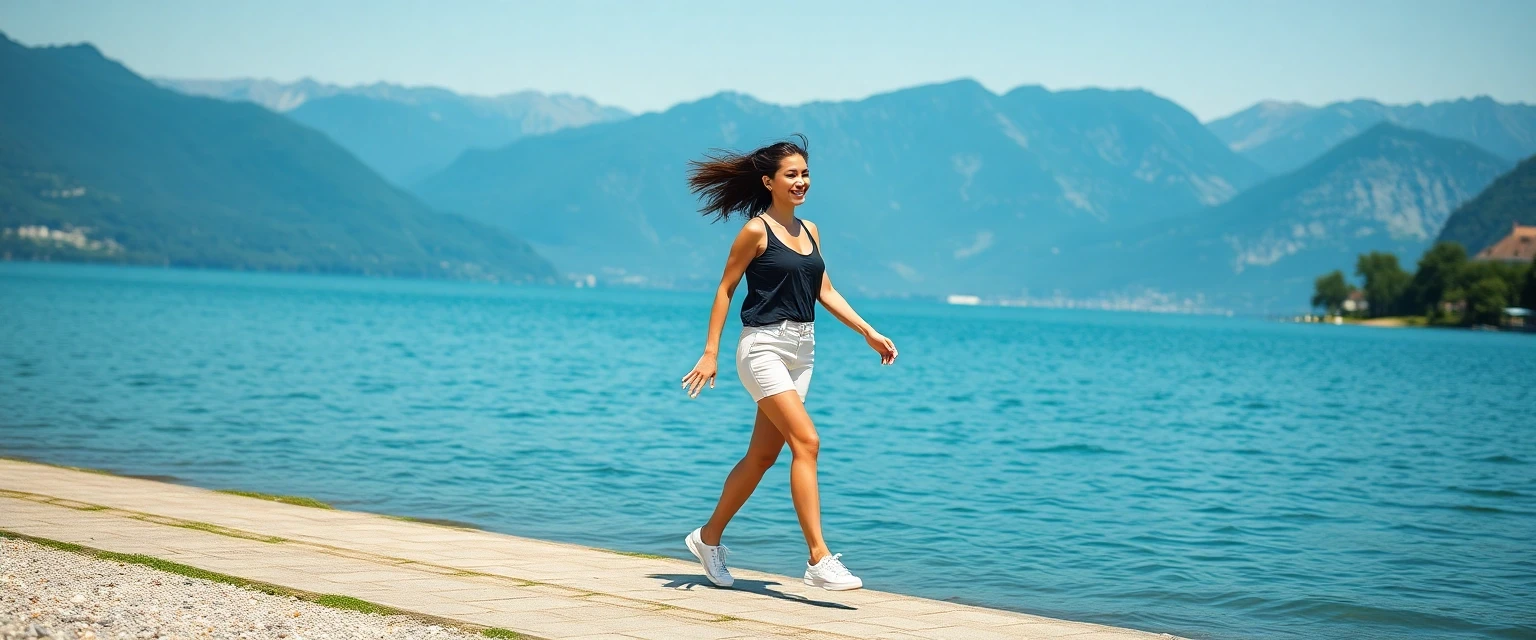 Frau mit gesunden Beinen am Zürichsee bei Richterswil