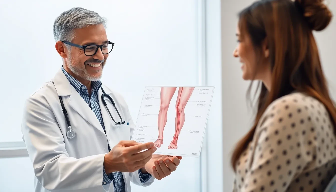 Arzt erklärt Patientin den Behandlungsplan für Krampfadern