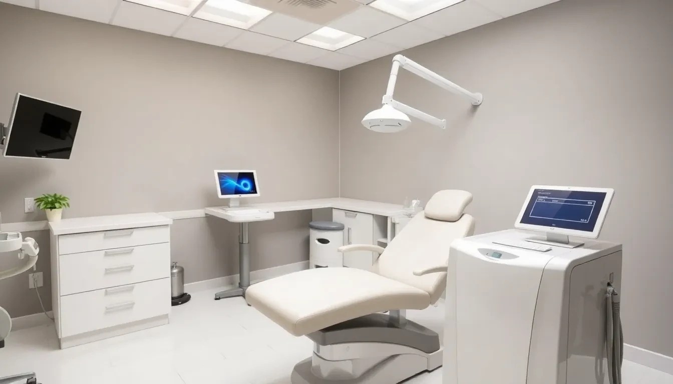 Modernes Behandlungszimmer mit Lasertherapiegerät